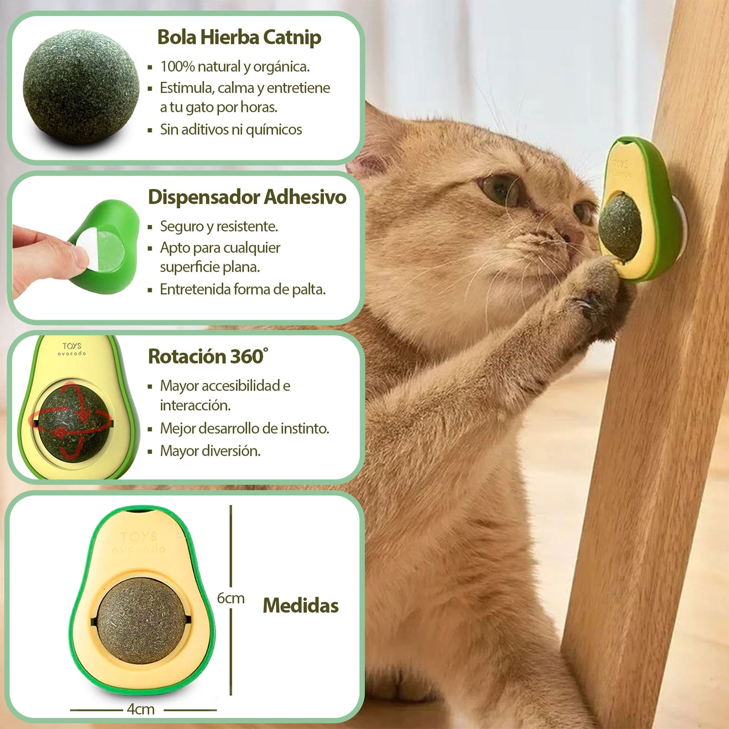 Bola Catnip Para Gatos Con Dispensador Giratorio 360°